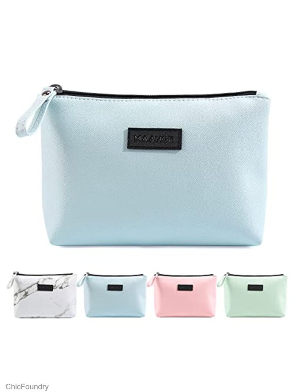 Waterproof PU Leather Makeup Bag with Handle, Small Cosmetic Pouch Travel